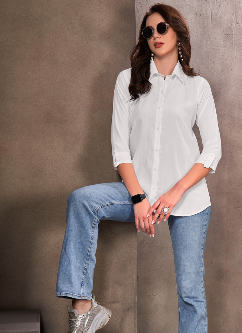 Rinkal Cotton White Office Wear Plain Girls Shirt